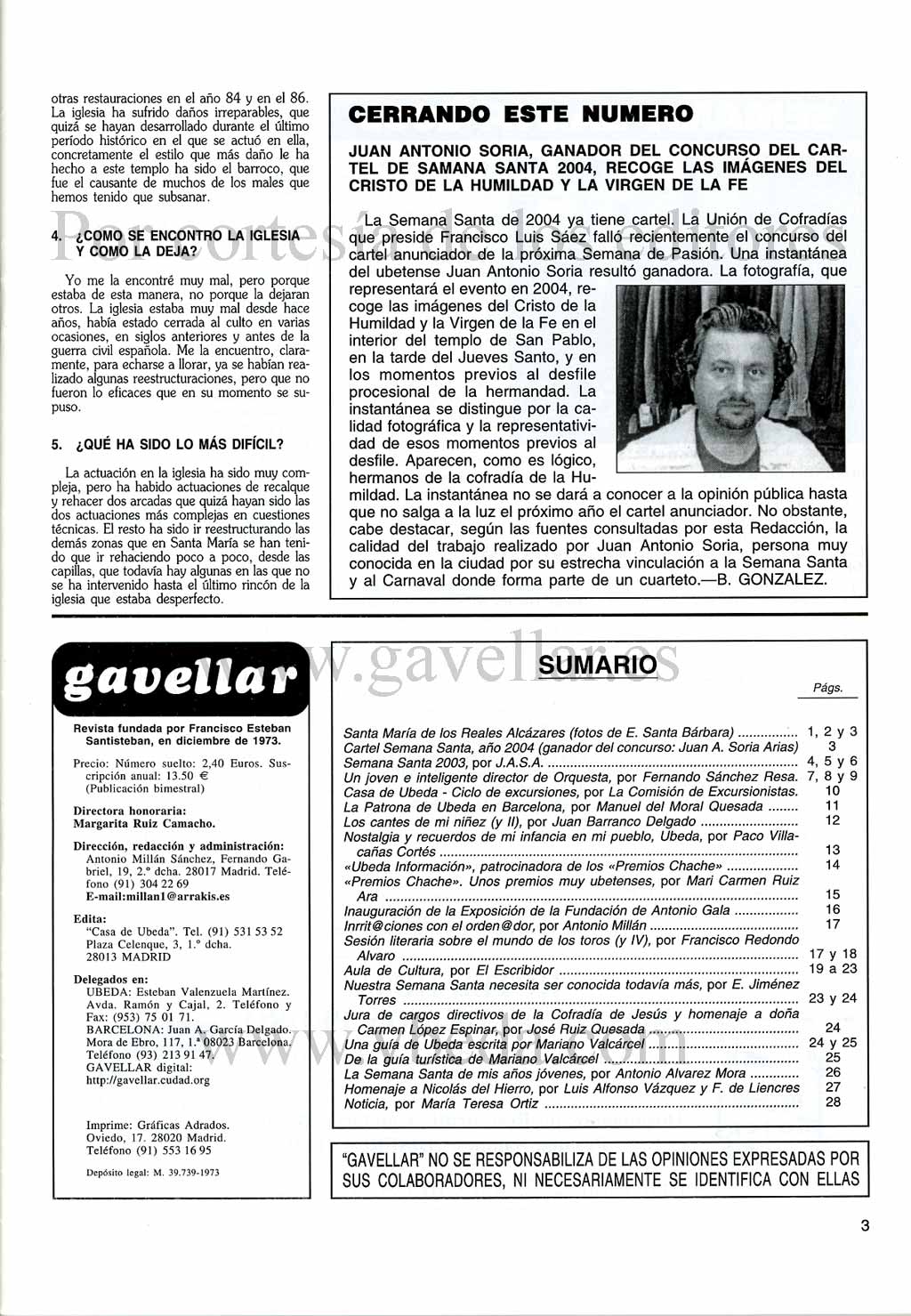 Revista Gavellar. Año XXX, nº 299-300. Mayo, junio y julio de 2003