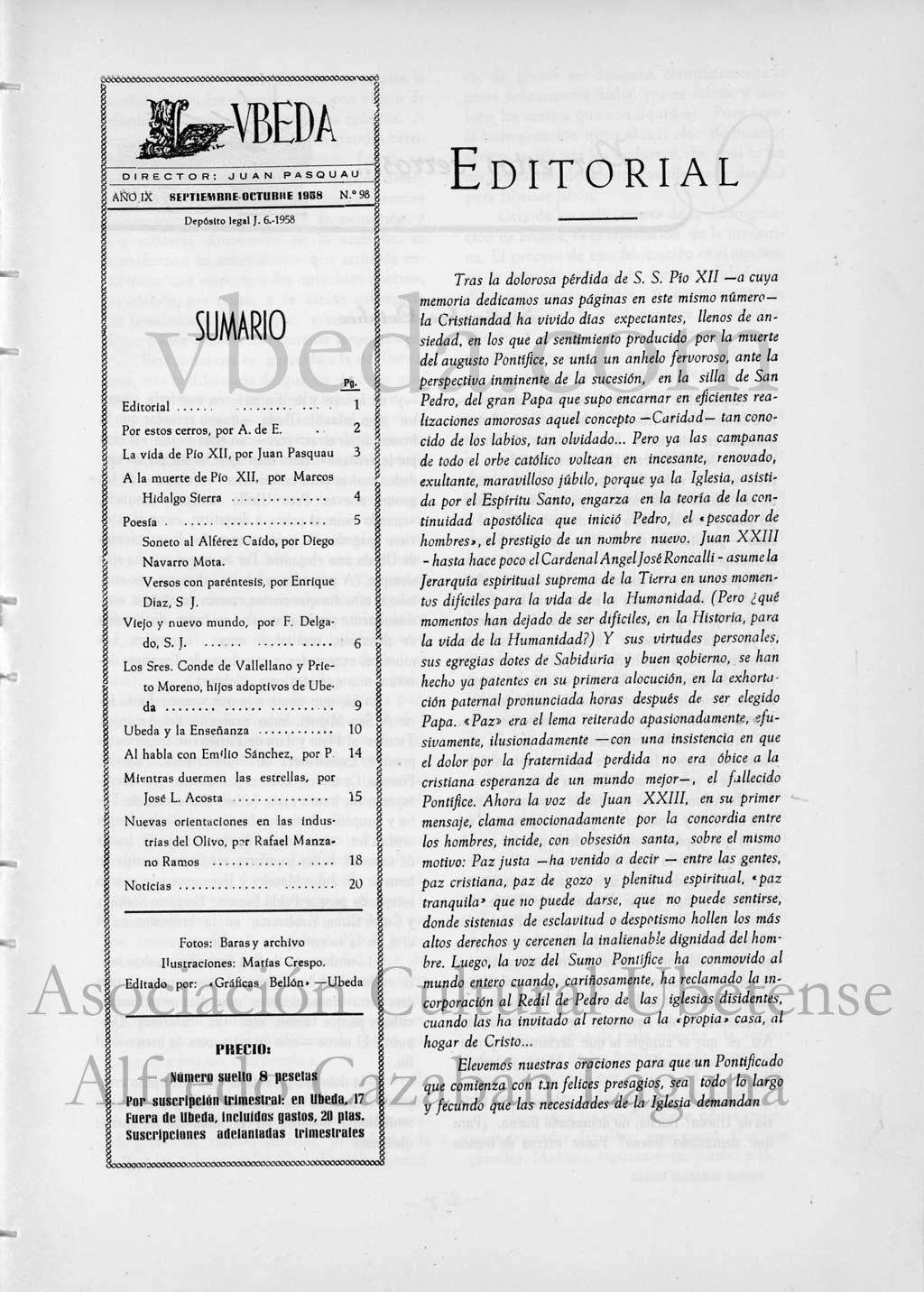 Revista Vbeda. Ao 9. N 98 de septiembre-octubre de 1958