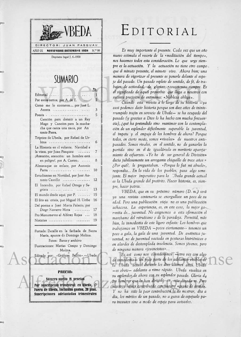 Revista Vbeda. Ao 9. N 99 de noviembre-diciembre de 1958