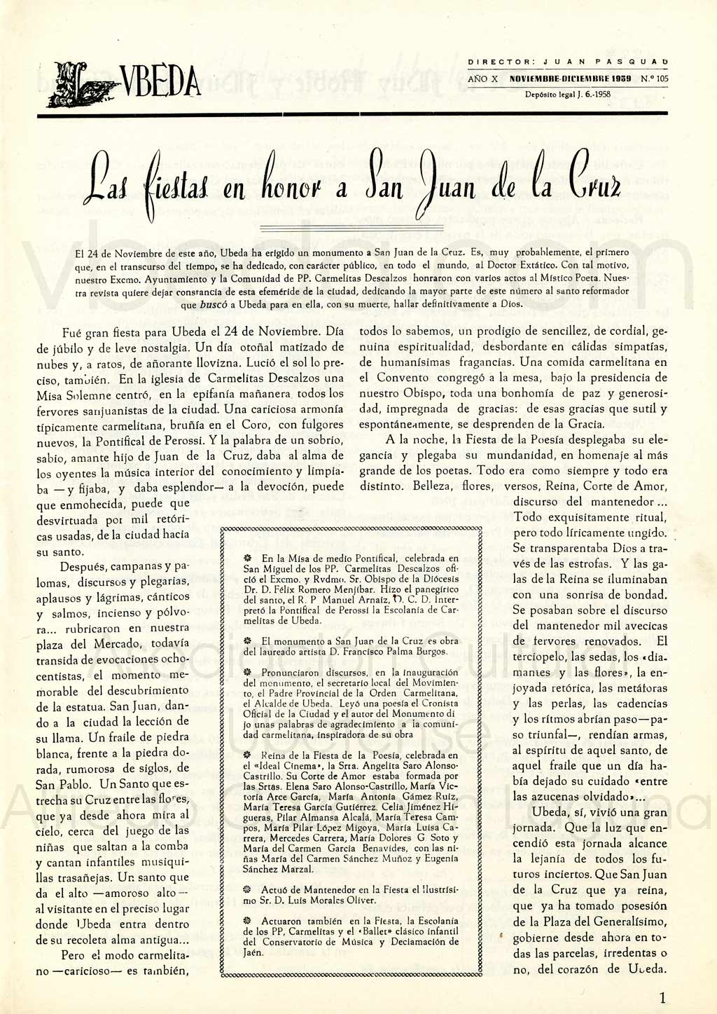 Revista Vbeda. Ao 10. N 105 de noviembre-diciembre de 1959