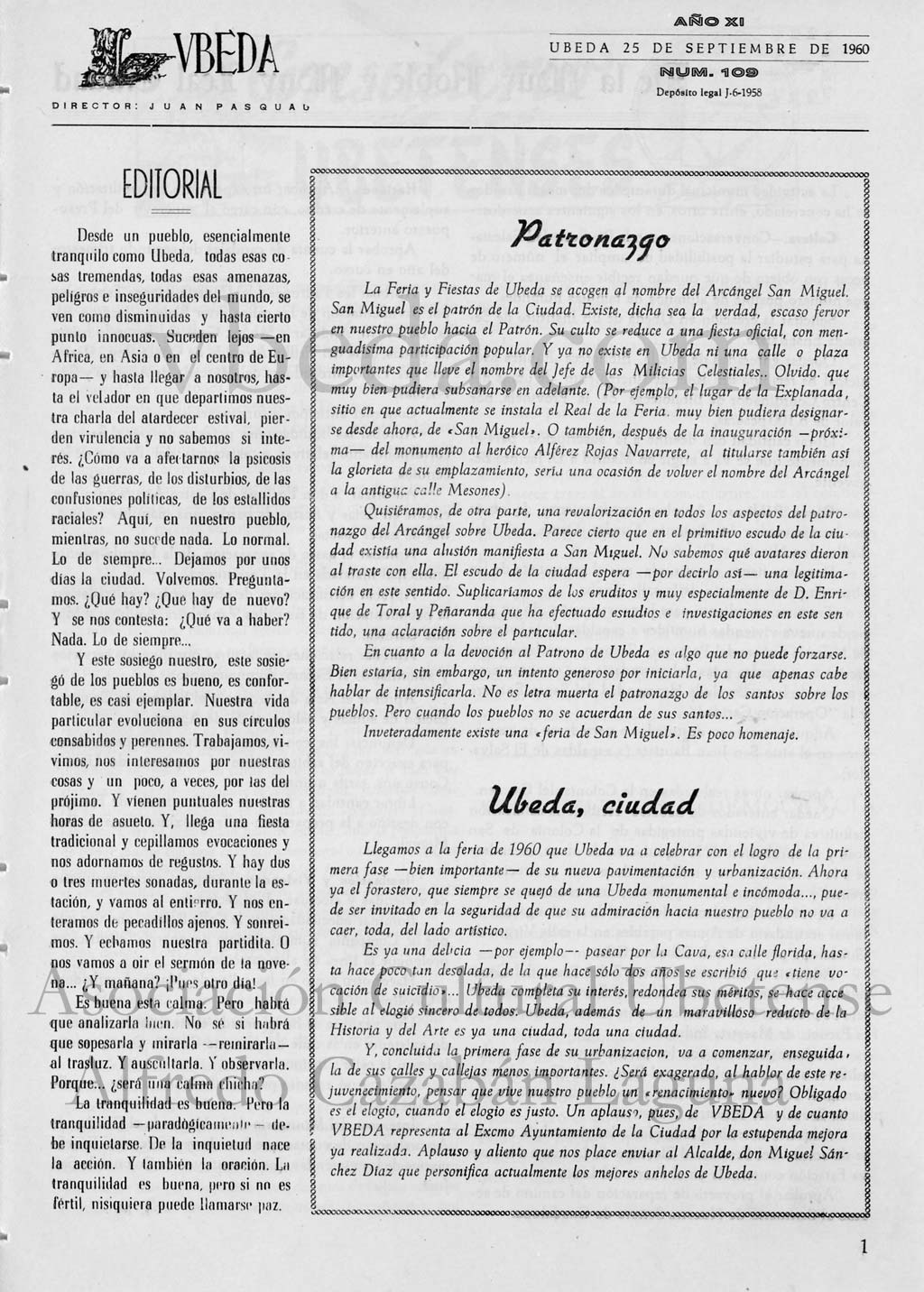 Revista Vbeda. Ao 11. N 109 de 25 de septiembre de 1960