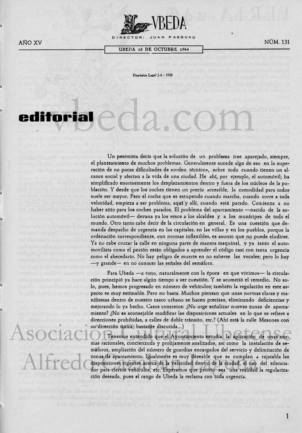 Revista Vbeda. Ao 15. N 131 de 15 de octubre de 1964